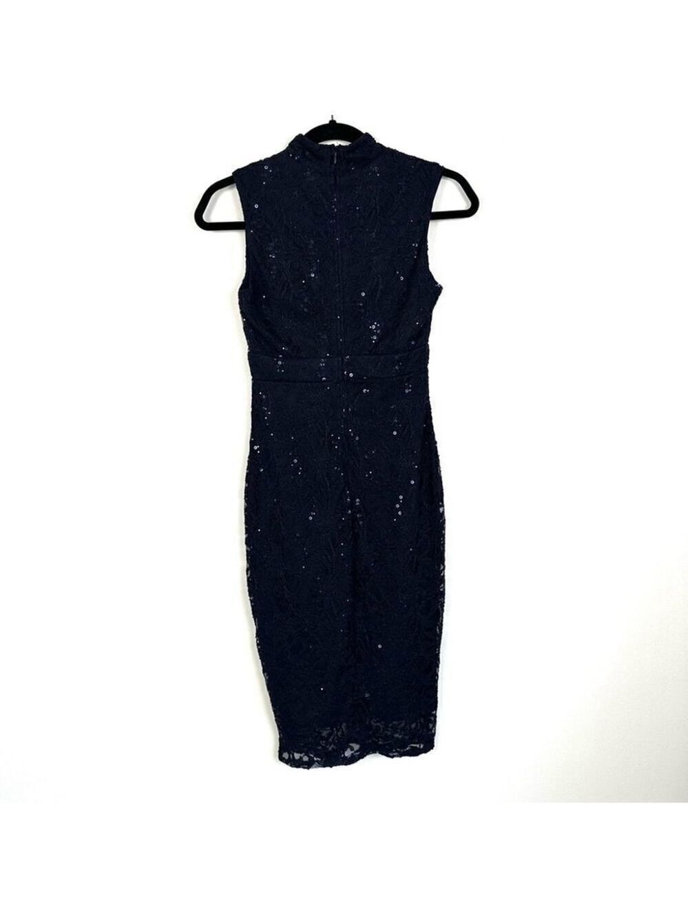 Jess Wright Sequin Floral Lace High Neck Pencil Dress Womens Size 4 (UK 8) - Picture 5 of 9
